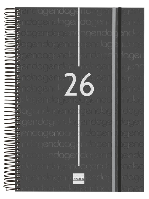 Finocam - Spiral Agenda 2026 1 Day Page | January - December (12 months) | 2026 A4 Annual Diary with Elastic Band | Polypropylene Spiral Year Cover - Black - Spanish