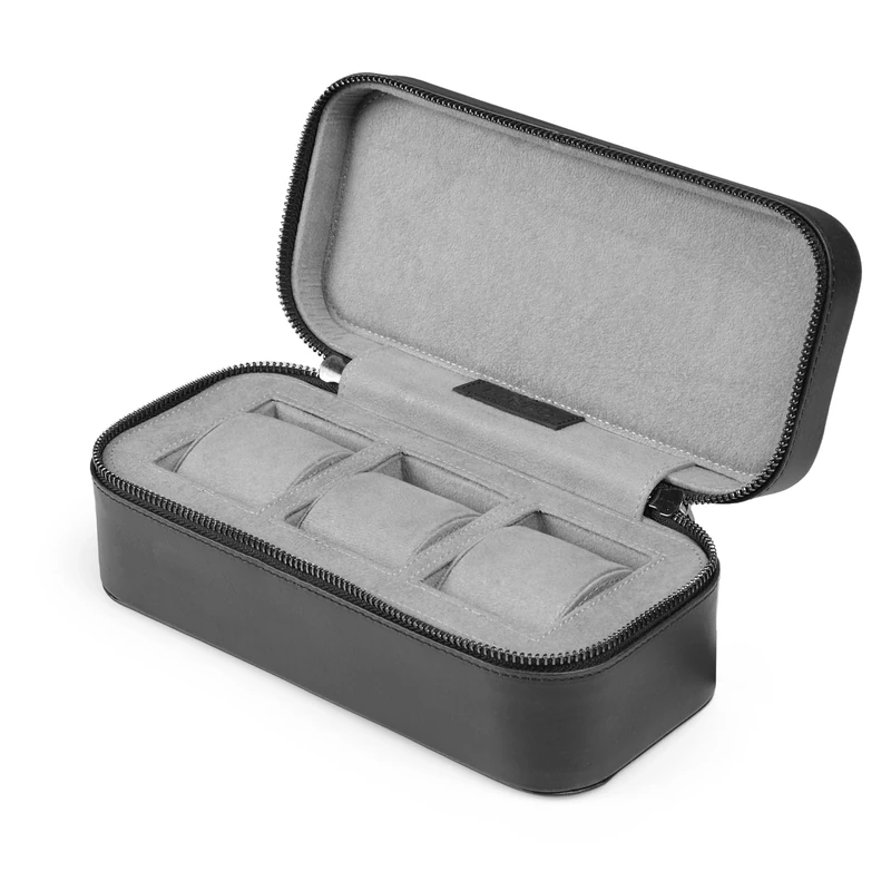 LONDO Genuine Leather Belmont Watch Box - Stylish Protective Durable Display Case for Timepiece Storage Organizer for Men & Women Collectors (Black)