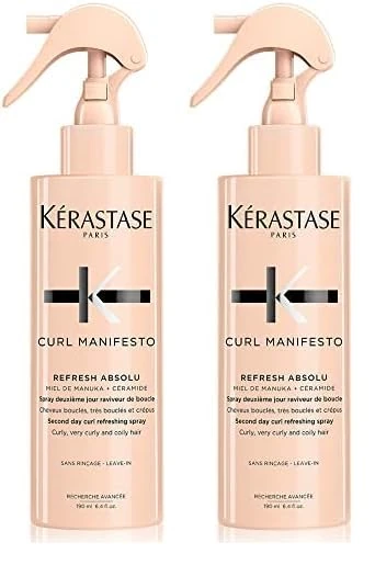 Kérastase Curl Manifesto, Curl Reactivating Spray for In-between Washes, For Curly and Coily Hair, With Manuka Honey and Ceramide, Refresh Absolu, 190 ml (Pack of 2)