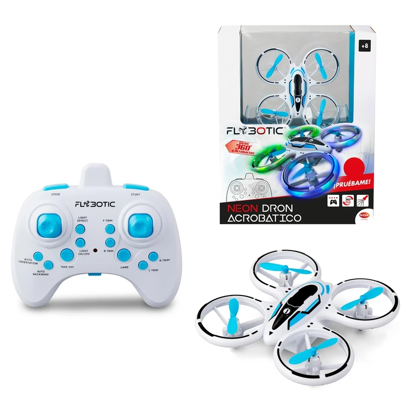 Bizak Neon 62004827 Acrobatic Drone with Blue and Green LED Lights, Stable Flight + 360° Stunts, +8 Years