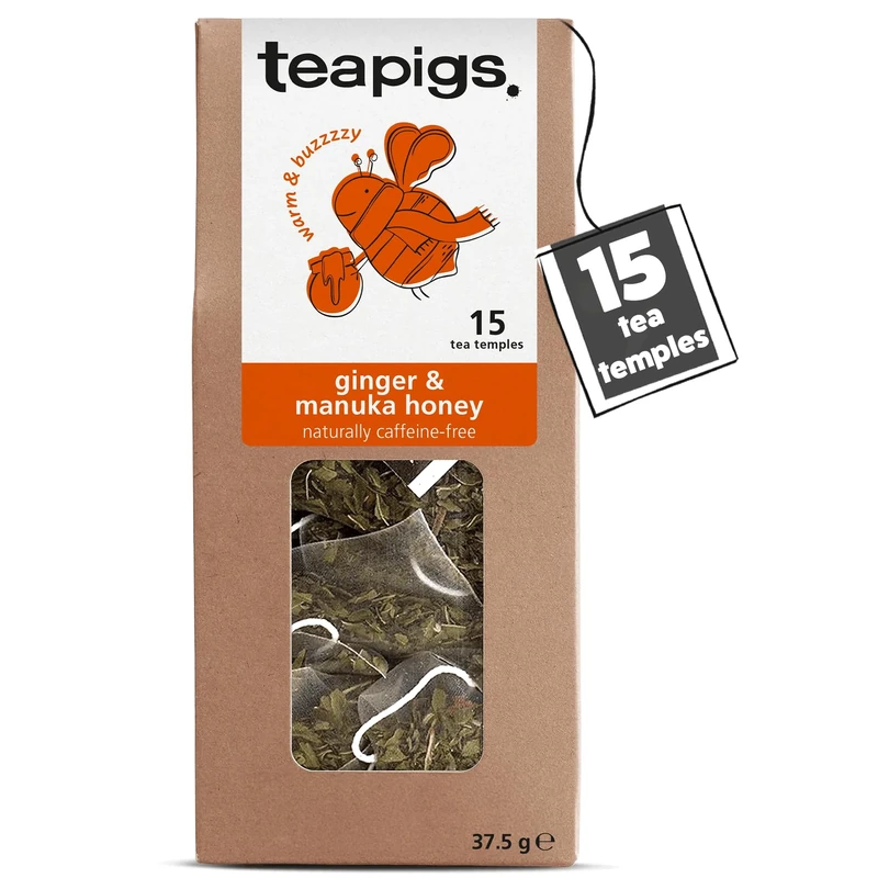 Teapigs Ginger & Manuka Honey Tea - Infusion of Ginger & Manuka Honey for a Fiery Kick - Naturally Caffeine-Free Detox Tea - 15 Biodegradable Herbal Tea Bags