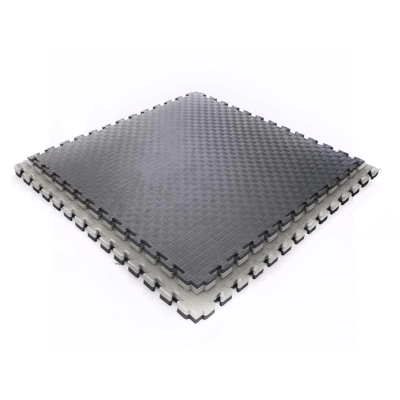 Nicoman Double-Sided EVA Puzzle Exercise Mat, 40mm Thick Interlocking Floor Tiles (100cm x 100cm) for Home Gym, Yoga, Kickboxing, ideal for Taekwondo & High-Impact Training (Black and Grey, Pack of 4)