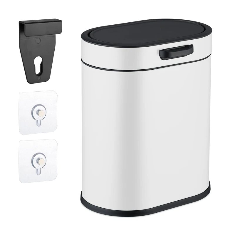Relaxdays Hanging Kitchen Waste Bin, 5 L, Rubbish Container with Lid, Plastic, Wall Dustbin, 29.5 x 24 x 19.5 cm, White