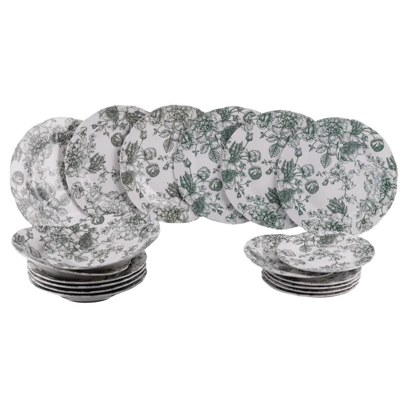 Madame Green 18-Piece Porcelain 6-Seater Dinner Set with Floral Design
