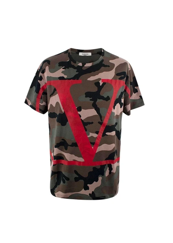 Pre-Loved Men's Valentino Camo T-Shirt with Red VLogo