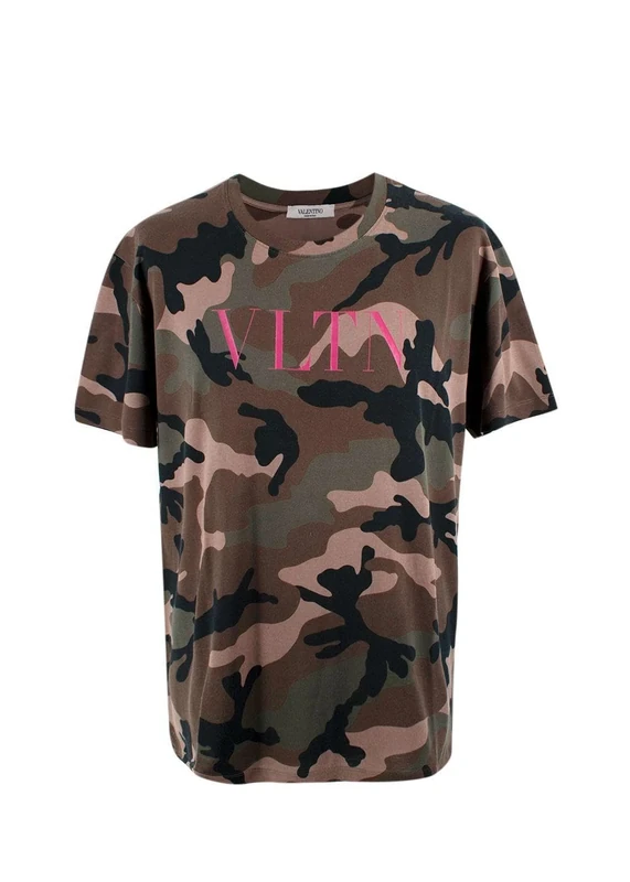 Valentino Garavani Men's Pre-Loved Camo T-Shirt - Pink Logo, Size L