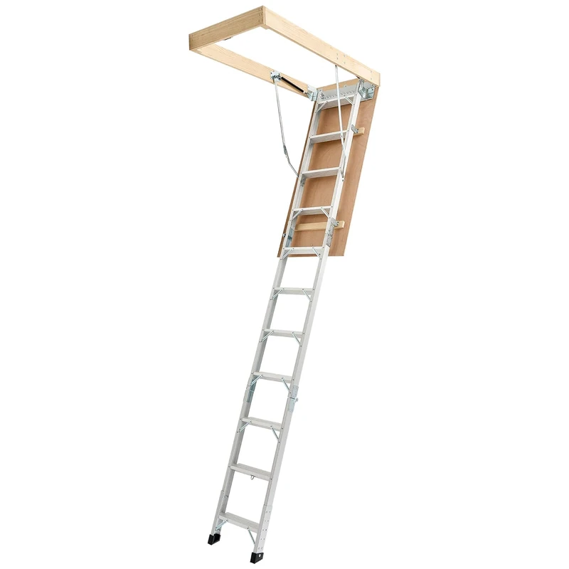 VEVOR Attic Ladder, 375LBS / 170KG Capacity, 9.8 to 10.3 ft / 3 to 3.13 m Height Adjustable, Multi-Purpose Foldable Aluminium Attic Stairs, Fits 7.66 to 10.25 ft Ceiling Heights for Convenient Access