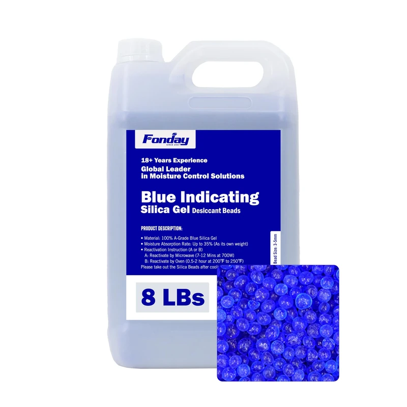 8LBS Fonday Blue Indicating Silica Gel Beads Desiccant Moisture Indicating Blue to Pink Reusable Industry Standard Bead Size 3 to 5mm