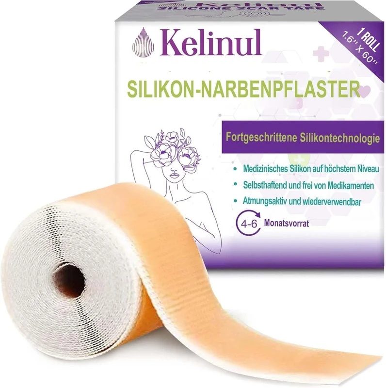 Kelinul Silicone Scar Plasters Silicone Scar Tape Roll: Reusable Scar Sheets 6-8 Months Supply, 1.8 x 60 Inch