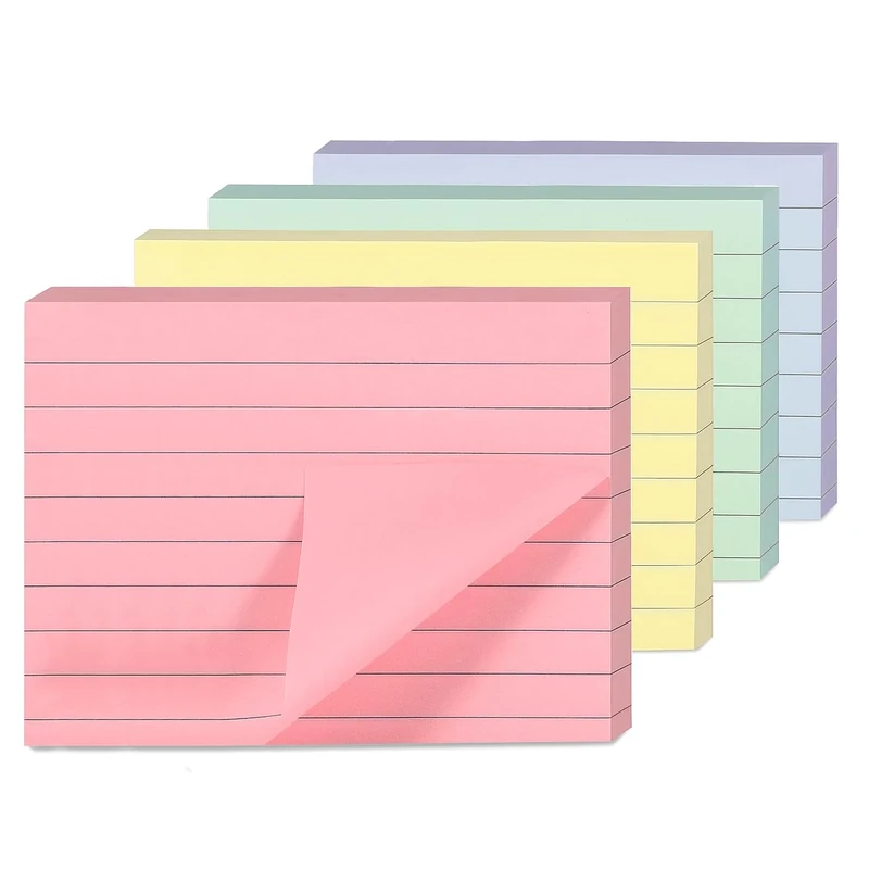 48 Pads Pastel (Rectangular) Lined Sticky Notes | 127 x 76 mm (5" x 3") | Pastel Colours Yellow, Pink, Green, Blue Lined/Ruled | Self-Adhesive Memo Pads for Office, School and Meeting
