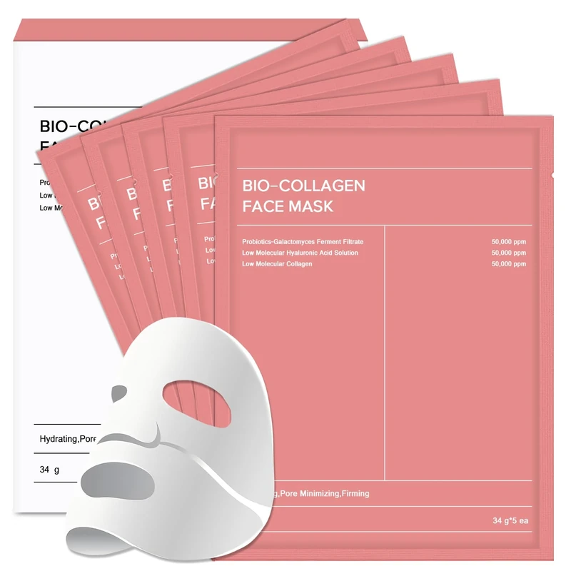 Bio Collagen Mask, Hydrogel Overnight Masks - Deep for Radiant Glass Skin Glow, Night Wrapping Face Mask, 5 Pcs