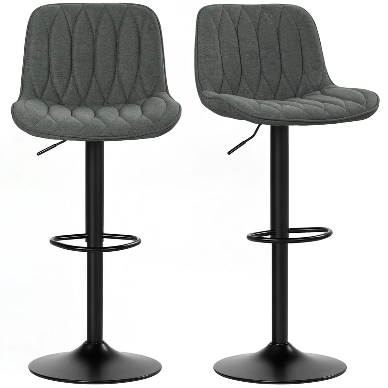 HOMCOM Bar Stools Set of 2, Height Adjustable Swivel Barstools with Backrest and Footrest, Modern Linen Upholstered Armless Bar Chairs for Kitchen, Breakfast Counter, Charcoal Grey