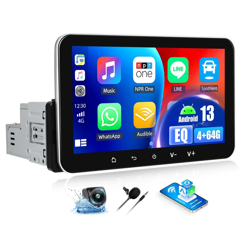 OiLiehu 4G+64G Android 13 Single Din Car Stereo with Wireless CarPlay Android Auto, 7 inch 1 Din Touchscreen Radio with WiFi GPS Mirror Link UI Themes Bluetooth FM RDS SWC EQ USB Backup Camera