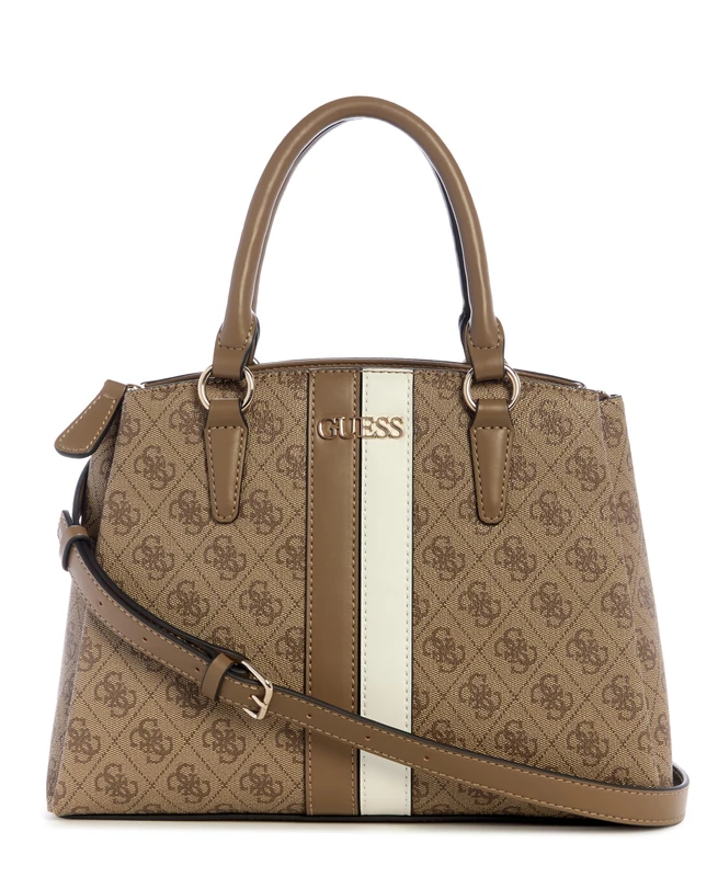 GUESS Larisha 3 Compartment Satchel, Latte Logo