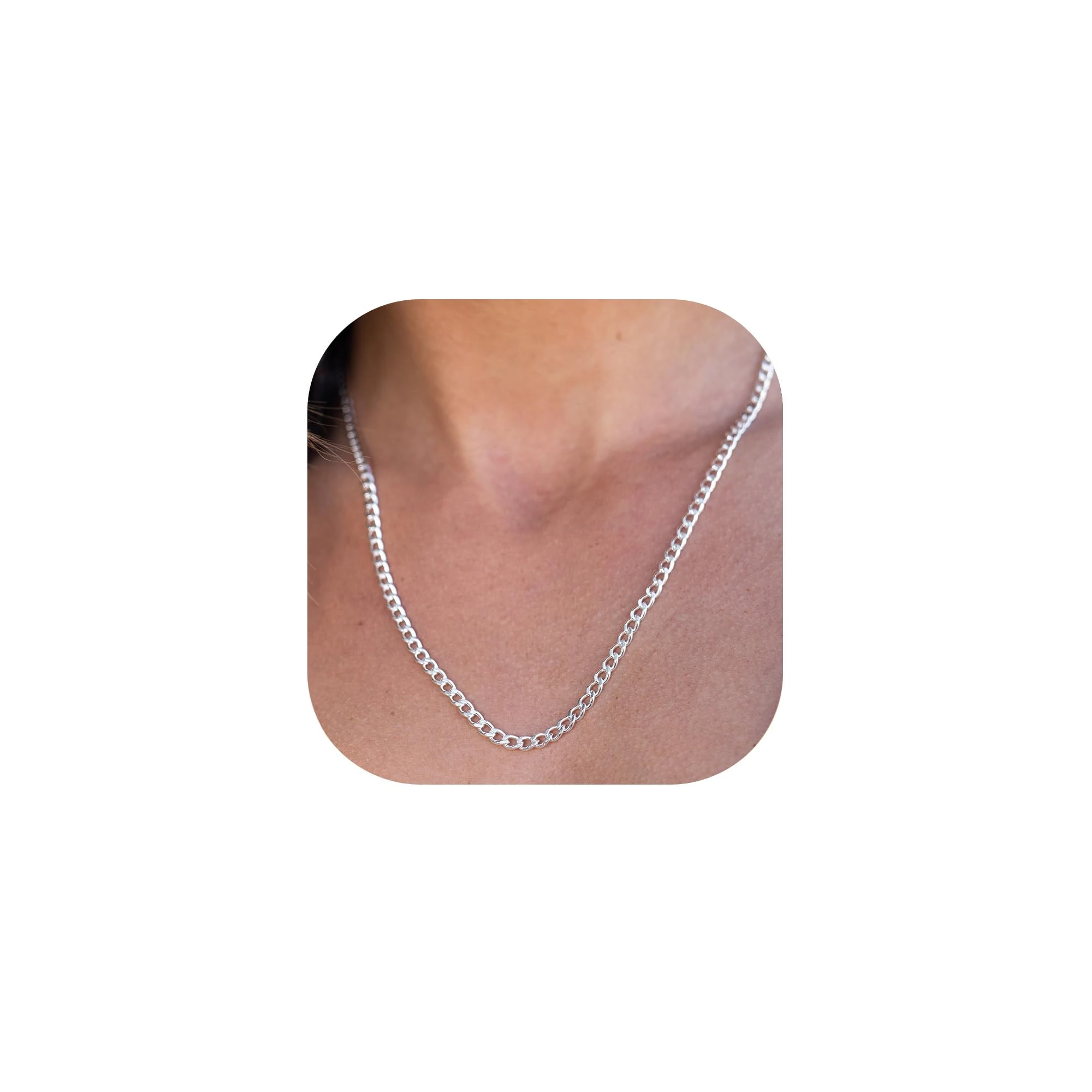 DORANA 3mm Thick 925 Sterling Silver Chain Necklace Cuban Chain for Women Silver Cuban Necklace Jewellery 26inch