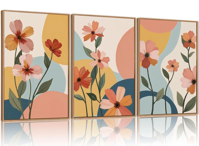 FWIEXA Boho Floral Canvas Wall Art,Nursery Flower Pictures Wall Decor,Modern Orange Flowers Wall Art,Abstract Plant Botanical Art Print,Wildflower Bohemian Artwork for Bedroom Rustic Farmhouse 16x24