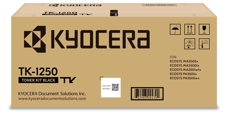 Kyocera TK-1250 Black Toner Cartridge Original Toner Cartridge 1T0C3H0NL0 Printer Toner Compatible with ECOSYS PA3500x, PA3500wx, MA3500x, MA3500fx, MA3501wfx. Printer Toner for up to 3000 Pages