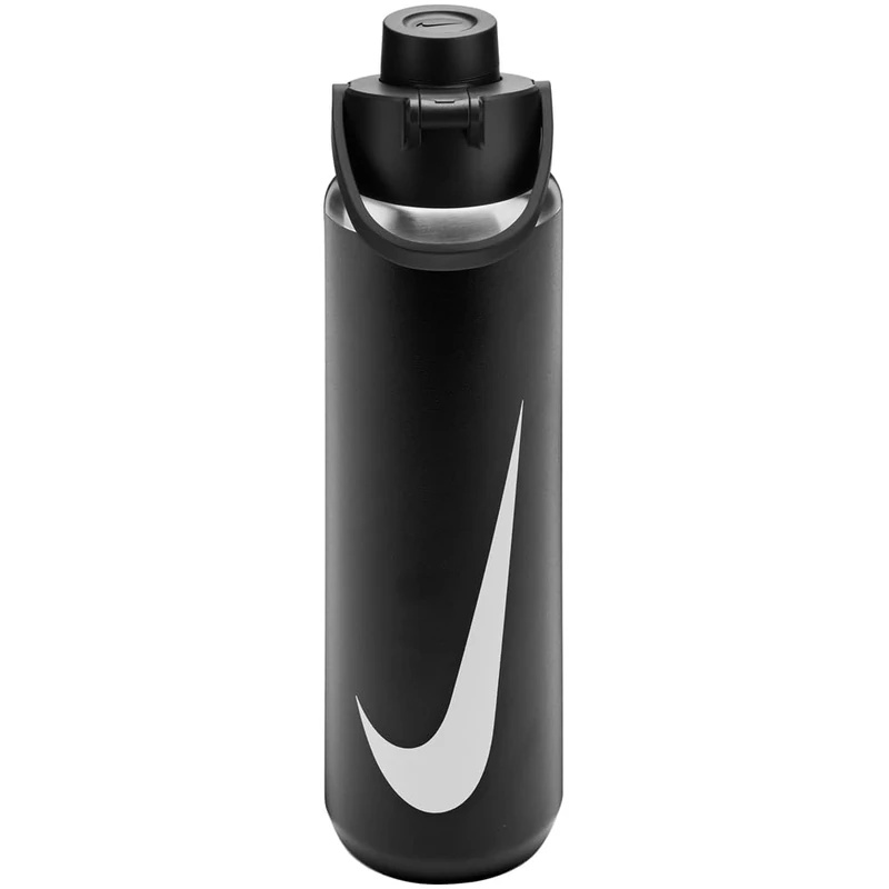 Nike SS Recharge Chug Bottle 24oz 709 ml Stainless Steel Water Bottle Sports Bottle Training Graphic, Black/Black/White