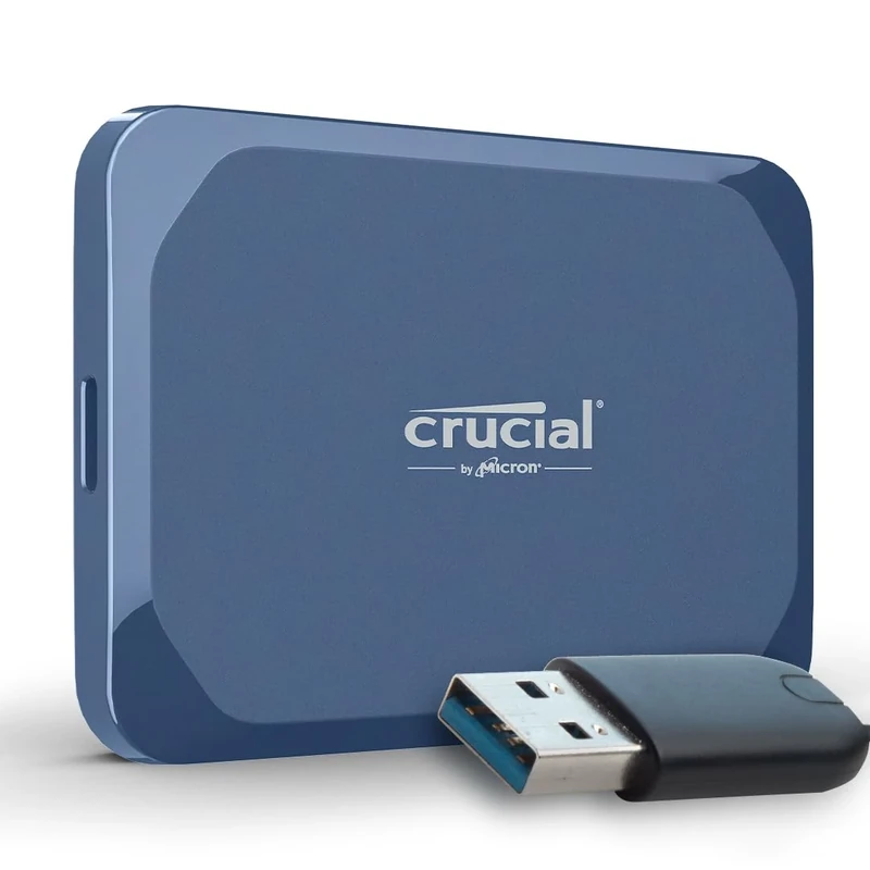 Crucial X10 4TB External Portable SSD Drive with USB-A Adapter - Up to 2100MB/s, USB-C 3.2 Gen2, IP65 Dust and Water Resistant, External Solid State Drive, Matte Blue - CT4000X10SSD9-02