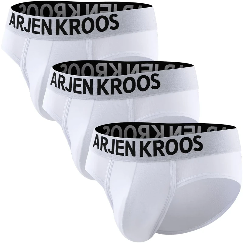 Arjen Kroos Men's Briefs Underwear Natural Cotton Underpants Soft Stretch Pants with Low Rise Slips Underwear,3*White,L,(3PACK)