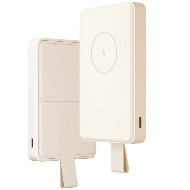 Xiaomi Magnetic Power Bank 6000Mah – External Magnetic Charging Battery | Portable Wireless or Cable Charger | Extra Fast External Battery Charger with Stand | Beige