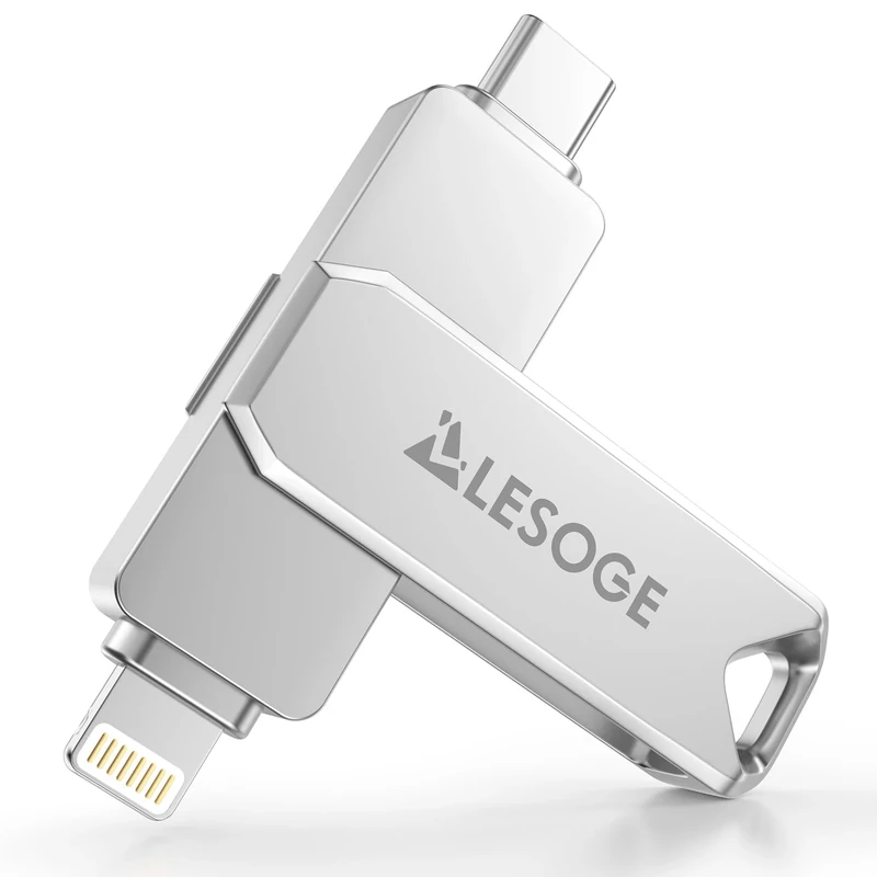 LESOGE MFi Certified 256GB USB C & Lightning Memory Stick - Dual Interface Flash Drive with USB C Adapter, iPhone External Storage, USB 3.0 High-Speed for Photos/Videos (iOS/Android/PC/Mac)