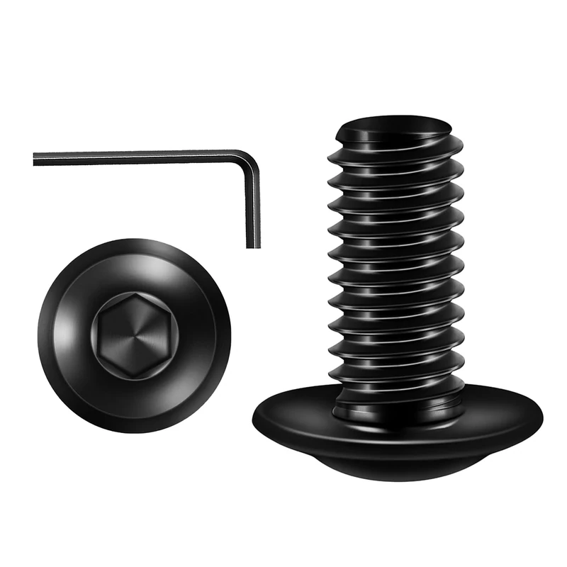 Valorada M8 Bolts, M8 x 12mm Flanged Button Head Screws Allen Socket Bolts Stainless Steel 304 Black Finish with Hex Spanner Pack of 10