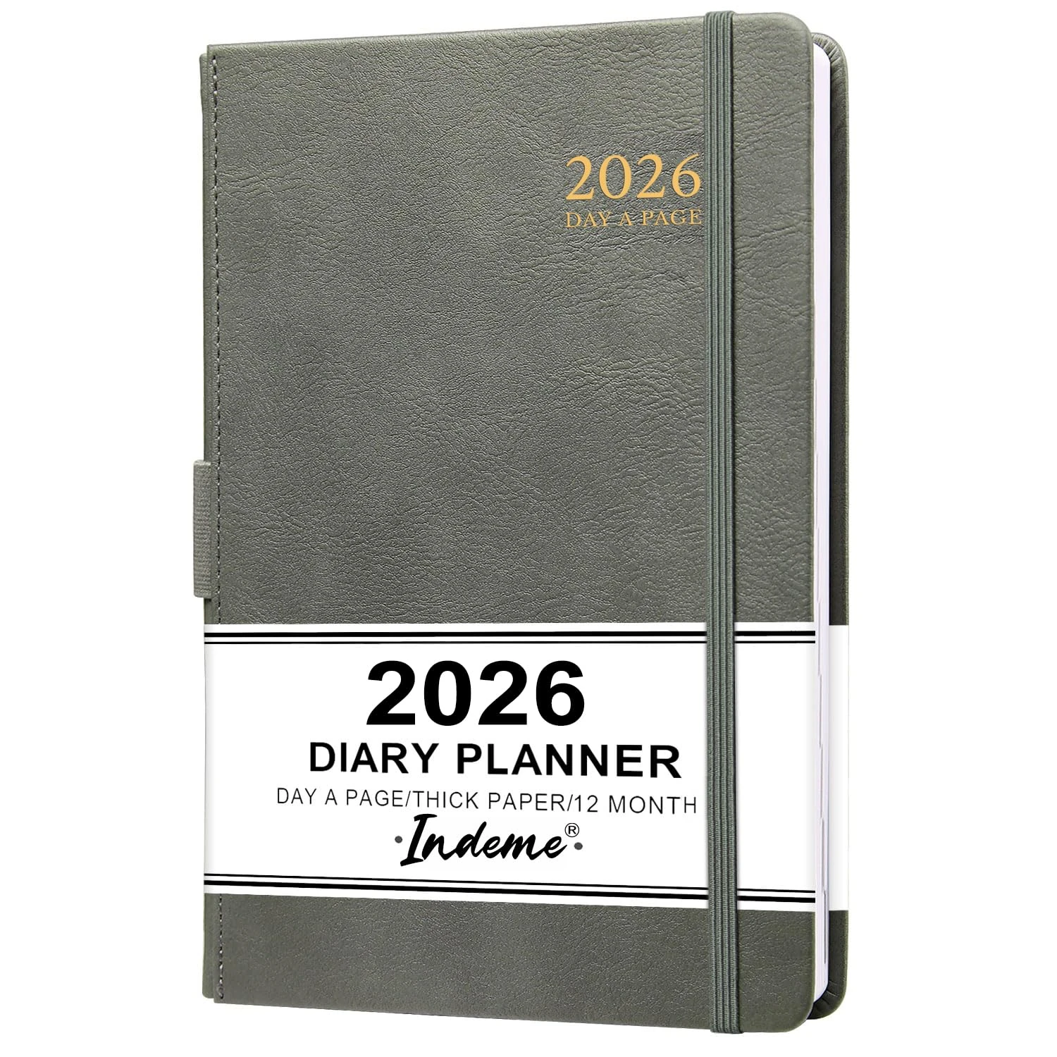 Diary 2026 - Diary 2026 Day to Page, A5 Day Per Page from January 2026 - December 2026 with Pen Loop, 180° Flat Out, Monthly Stickers, grey