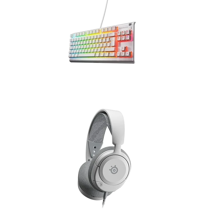 SteelSeries Apex 3 TKL White - RGB Gaming Keyboard - 8-Zone RGB Illumination - English QWERTY Layout Arctis Nova 1 White - Gaming Headset for PC, PS5, PS4, Switch 2, Xbox