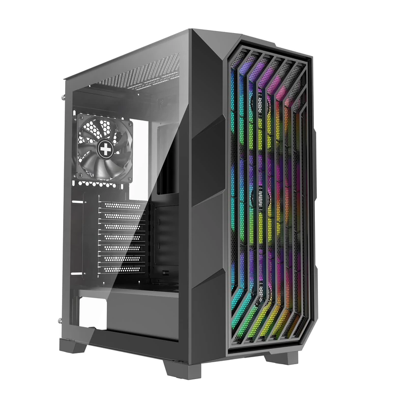 Xilence XILENT Breeze II X812.ARGB Gaming PC Case, 3 x 120 mm ARGB Fan, 1 x 120 mm PWM Fan, ATX Midi Tower Case, Glass Side Panel, Elegant Magnetic Mesh Front, Lots of Interior, Black