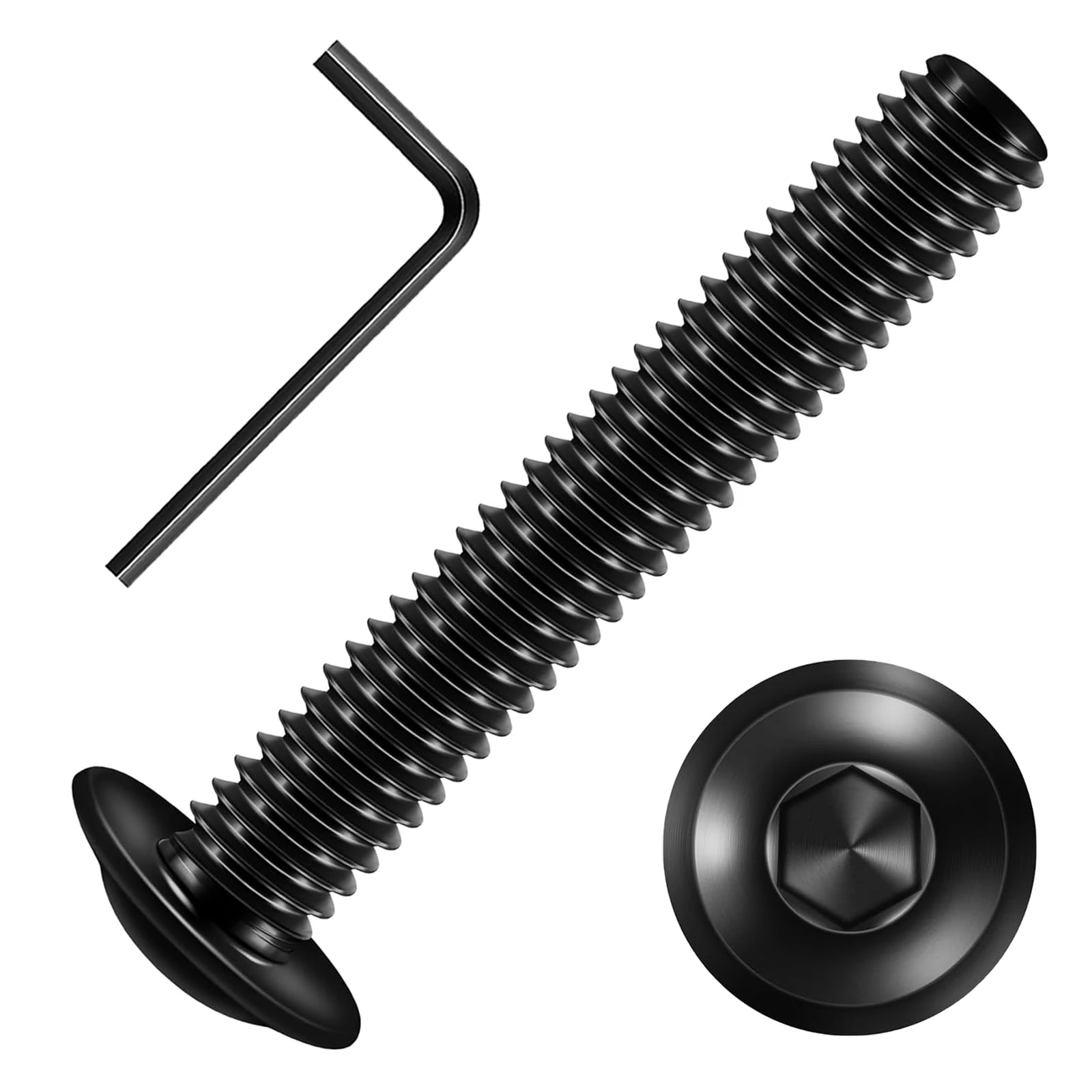Valorada M5 Bolts, M5 x 35mm Flanged Button Head Screws Allen Socket Bolts Stainless Steel 304 Black Finish with Hex Spanner Pack of 20