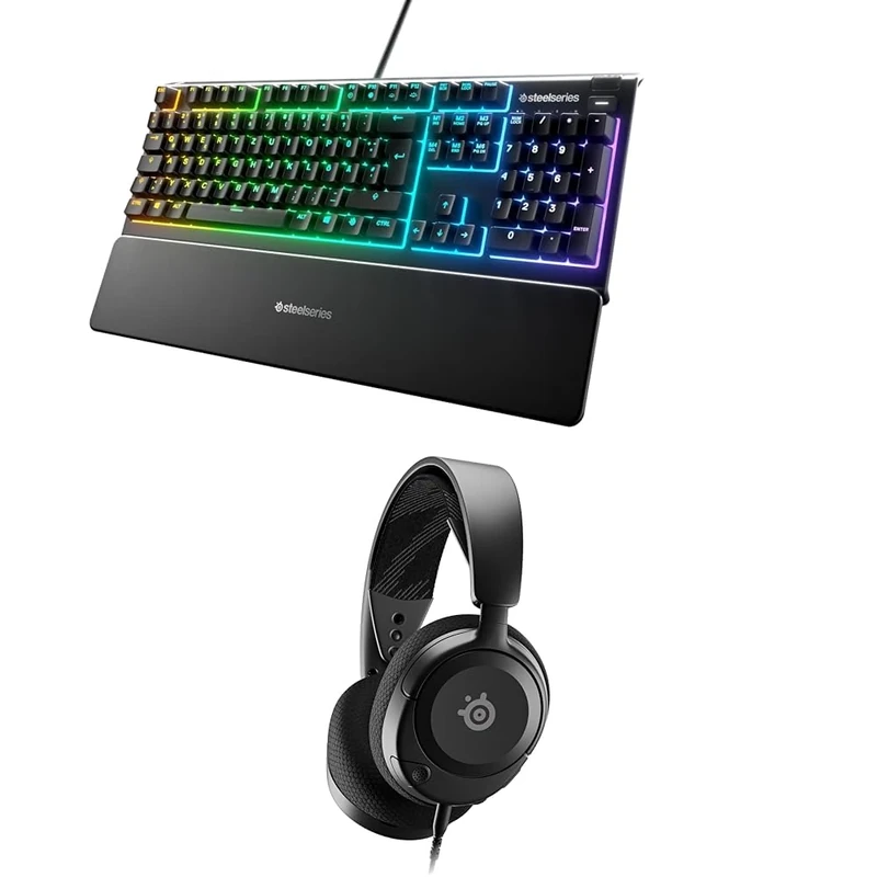 SteelSeries Apex 3 - RGB Gaming Keyboard - 10-Zone RGB Illumination - English QWERTY Layout Arctis Nova 1 - Gaming Headset for PC, PS5, PS4, Switch 2, Xbox
