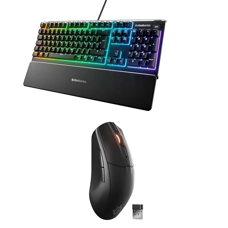 SteelSeries Apex 3 - RGB Gaming Keyboard - 10-Zone RGB Illumination - English QWERTY Layout Rival 3 Wireless Gen 2 Gaming Mouse - 2.4GHz & Bluetooth - 18K DPI TrueMove Air Optical Sensor
