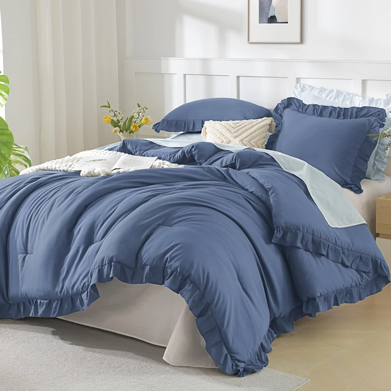 Andency Ocean Blue California King Comforter Set, 3 Pcs Shabby Chic Bedding