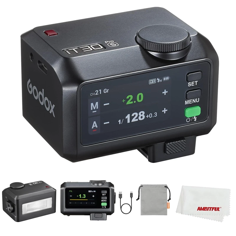 Godox iT30Pro S iT30ProS Mini Flash Compatible with Sony Camera, TTL Auto-Exposure, HSS 1/8000 Seconds, 2.4G Wireless Xsystem, 2.8" Full-Color Touchscreen, Lithium Battery (Black)
