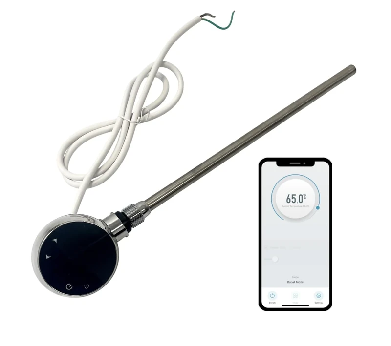 Greened House WiFi Electric Smart Heating Element for Towel Rails and Radiators with LED touchscreen Thermostat/Timer Energy Efficient (200w, Chrome)