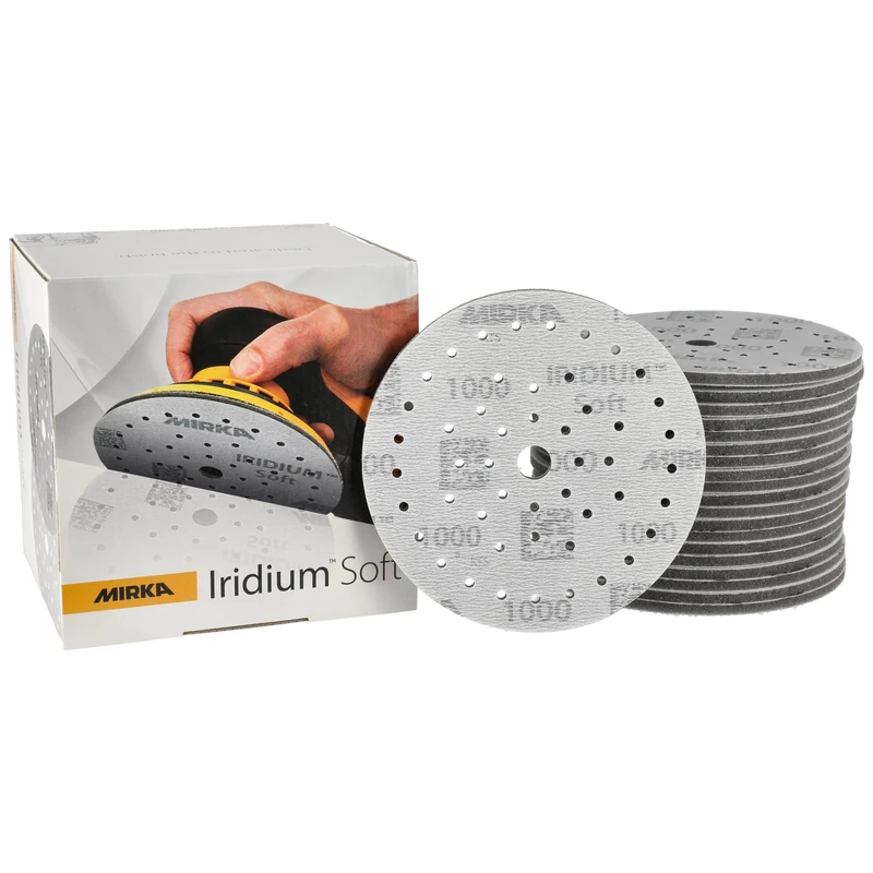 Mirka Iridium Soft sanding discs Ø 150 mm/grit P1000 / Hook & Loop Multifit / 20 pieces/foam-based abrasive for precise dry sanding, clear lacquer sanding, finish