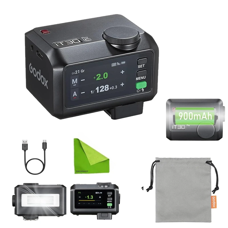 Godox iT30Pro C TTL Mini Camera Flash, iT30 Pro C for Canon, 2.4G HSS 1/8000s, 2.8" Touchscreen & Dial, Compatible with Canon EOS R6 Mark II, R, RP, R5, R6, R7, R8, R10, R5 Mark II(Black)