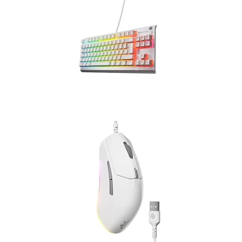 SteelSeries Apex 3 TKL White - RGB Gaming Keyboard - 8-Zone RGB Illumination - English QWERTY Layout Rival 3 Gen 2 Gaming Mouse - 8500 DPI TrueMove Core Optical Sensor - White