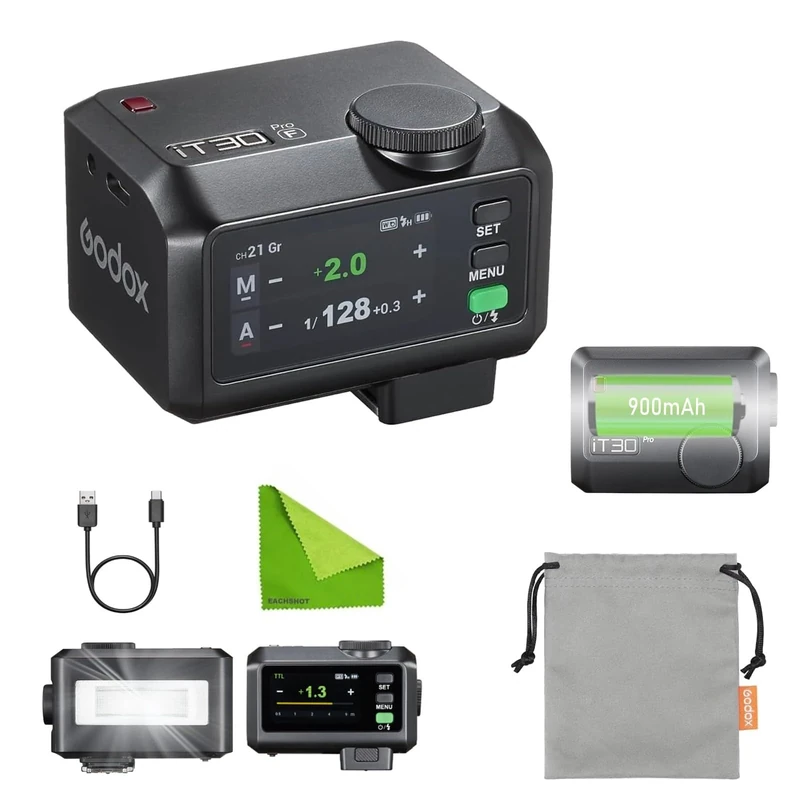 Godox iT30Pro F TTL Mini Camera Flash, iT30 Pro F for Fujifilm, 2.4G HSS 1/8000s, 2.8" Touchscreen & Dial, Compatible with X100VI,X100V,X-T5,X-T4,X-S20,X-E4,XM5,X-T30 II,X-Pro3(Black)