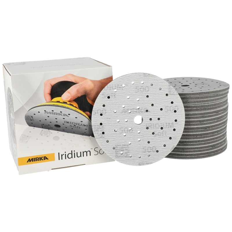 Mirka Iridium Soft sanding discs Ø 150 mm/grit P500 / Hook & Loop Multifit / 20 pieces/foam-based abrasive for precise dry sanding, clear lacquer sanding, finish