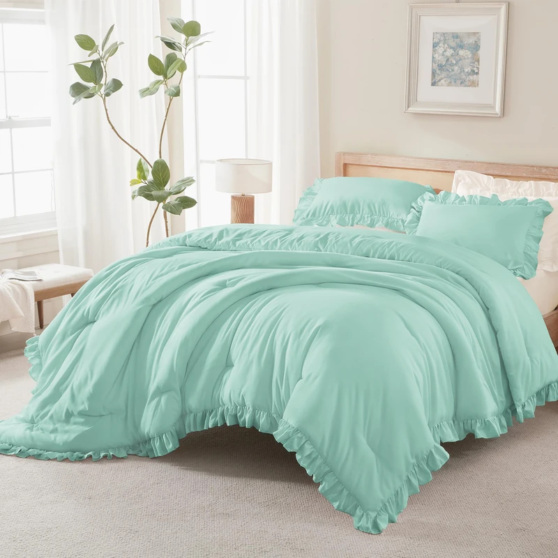 Andency Mint California King Comforter Set, 3 Pieces Shabby Chic Bedding