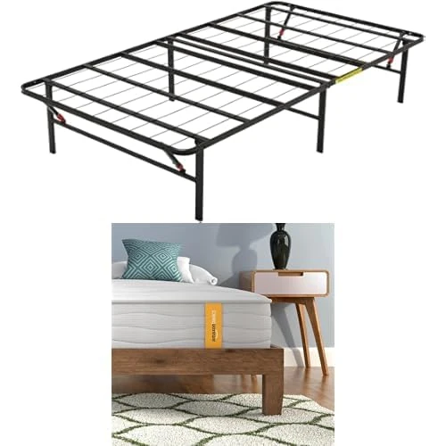 Amazon Basics Single Foldable Platform Bed Hybrid Mattress Bundle, 90 x 190 cm