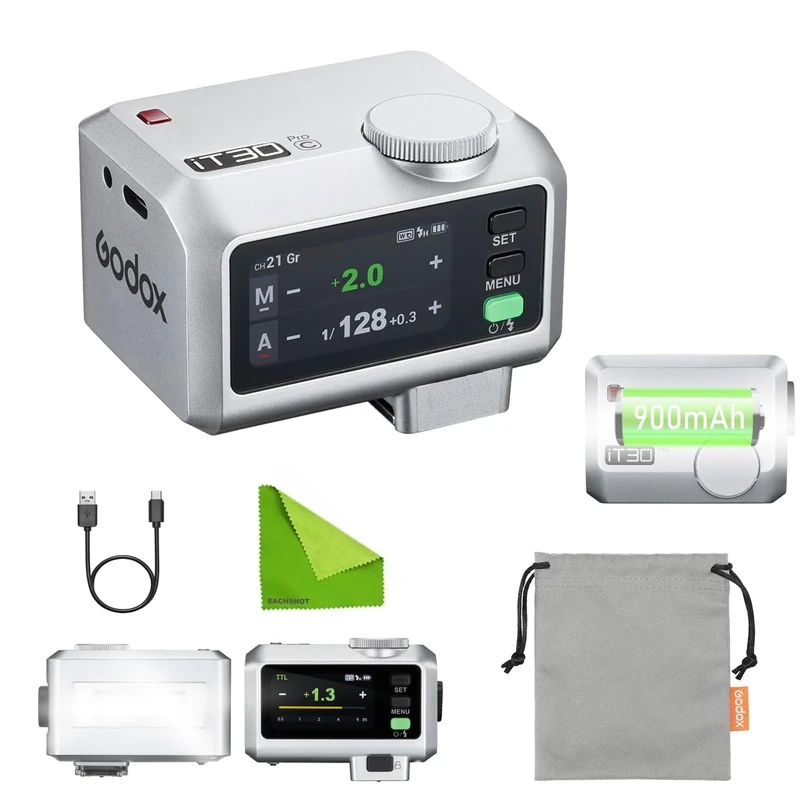 Godox iT30Pro C TTL Mini Camera Flash, iT30 Pro C for Canon, 2.4G HSS 1/8000s, 2.8" Touchscreen & Dial, Compatible with Canon EOS R6 Mark II, R, RP, R5, R6, R7, R8, R10, R5 Mark II(Silver)