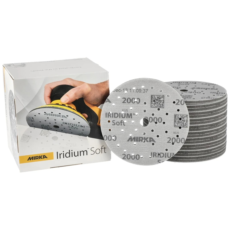 Mirka Iridium Soft sanding discs Ø 150 mm/grit P2000 / Hook & Loop Multifit / 20 pieces/foam-based abrasive for precise dry sanding, clear lacquer sanding, finish