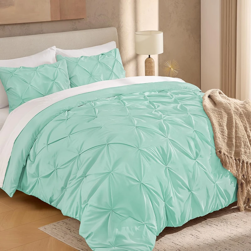 Andency King Pinch Pleat Mint Green Comforter Set 3 Piece Bedding