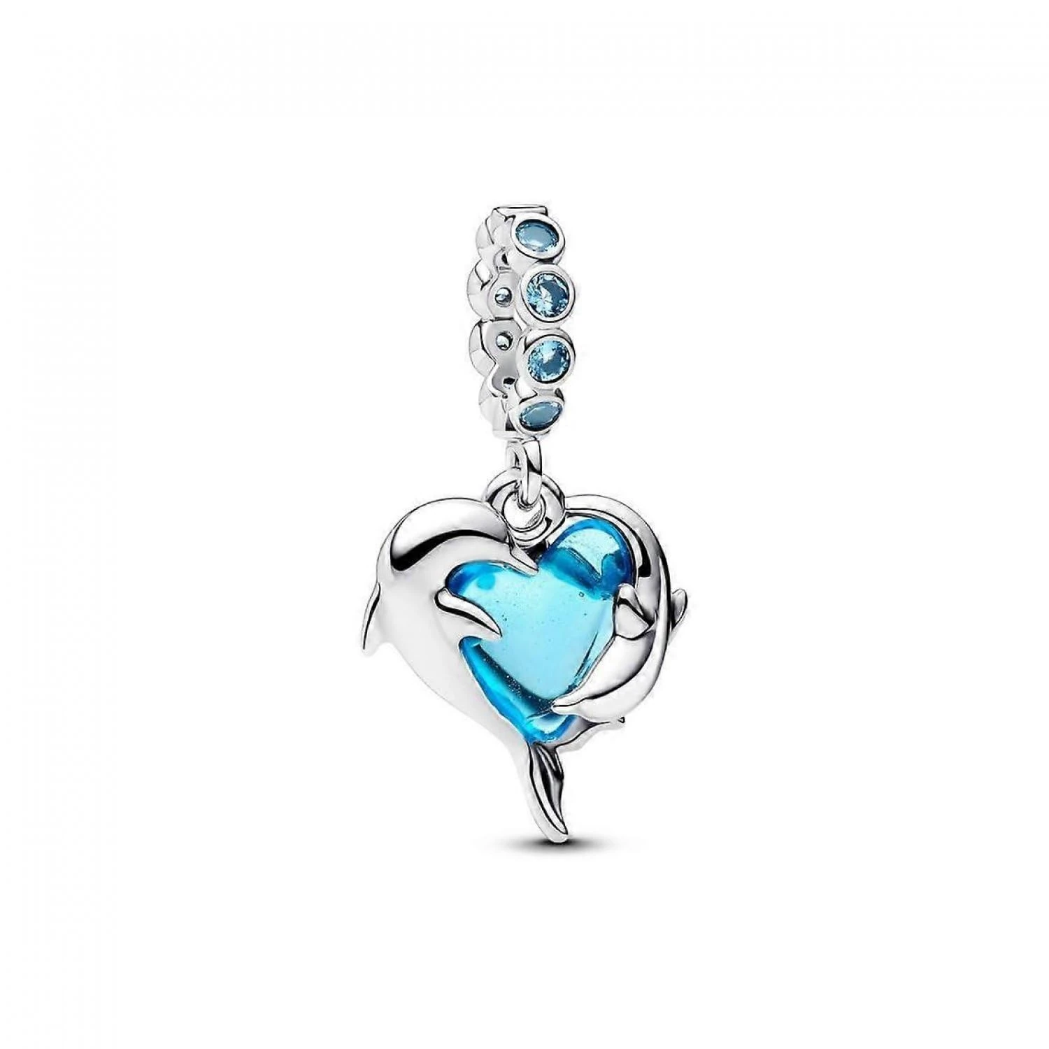 Pandora Moments Blue Murano Glass Dolphin Charm Pendant Made of Sterling Silver, Compatible Me and Moments Pendant, 793924C01, 4,1x14,4x12,9 mm, Sterling Silver, No Gemstone