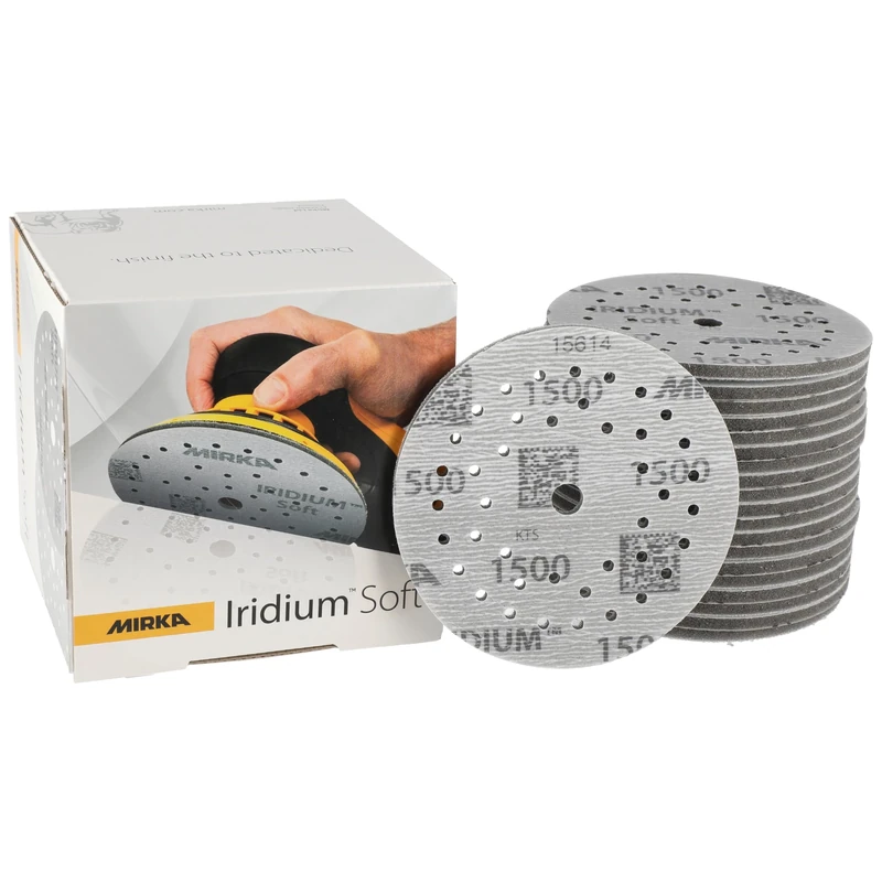 Mirka Iridium Soft sanding discs Ø 125 mm/grit P1500 / Hook & Loop Multifit / 20 pieces/foam-based abrasive for precise dry sanding, clear lacquer sanding, finish