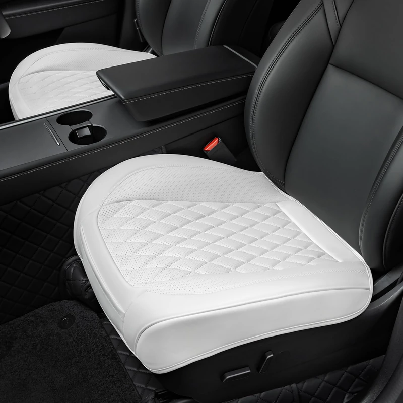 GEZHOUBA 2PCS Front Bottom Seat Covers Fit for Tesla Model Y/3, Breathable Luxury Leather Car Seat Cover Anti-Slip Full-Wrap Protector Compatible with 2025 2024 Model Y/3 (White)