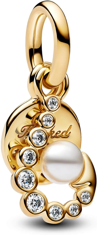 Pandora Moments 763891C01 Sterling Silver 14ct Gold Plated Cubic Zirconia Simulated Pearl Pendant with Me and Moments Compatible with Me and Moments 6x14.6x8.2mm Sterling Silver Cubic Zirconia